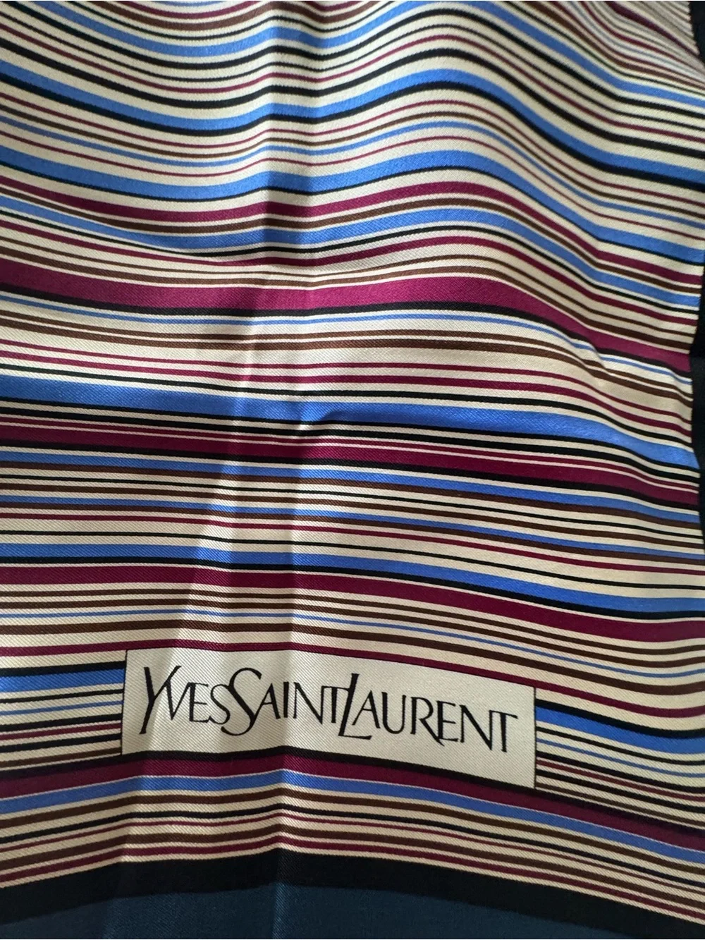 Yves Saint Laurent Multicolor Striped Silk Scarf with Teal Border